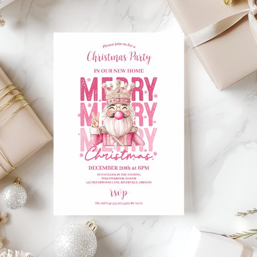 Invitation Pink Nutcracker Christmas Party