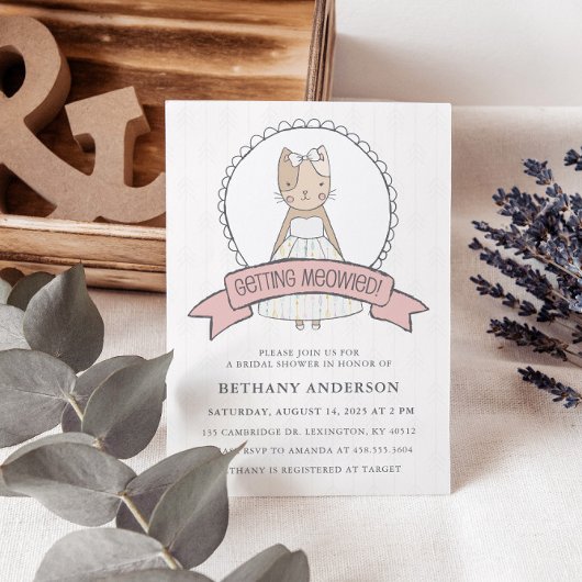 Invitation Pink Obtenir Meowie Cat thème Fête des mariées