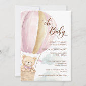 Invitation Pink Oh Baby Script Bear in Hot Air Balloon Shower (Devant)