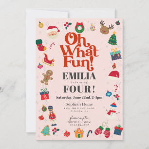 Invitation Pink Oh What Fun Noël d'hiver fête d'anniversaire