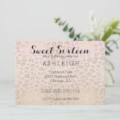 Invitation Pink Ombre Empreinte de léopard or Sweet sixteen (Debout devant)