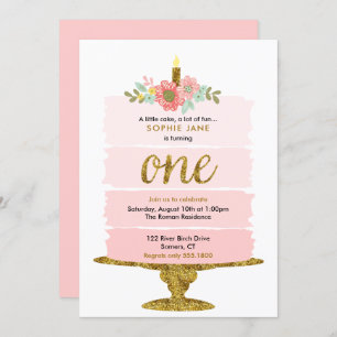 Invitation Pink Ombre Gâteau premier anniversaire Parties sci