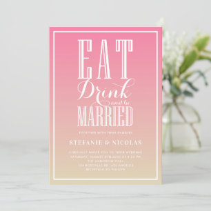 Invitation Pink Ombre Mange, Boit et Etre marié Mariage