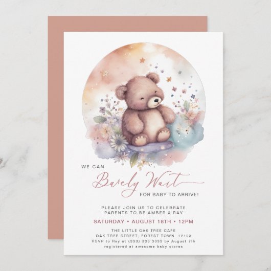 Invitation Pink On Peut Attendre Plus Tard Baby shower Fille  (Devant / Derrière)