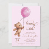 Invitation Pink On Peut Attendre Teddy Bear Baby shower (Devant)