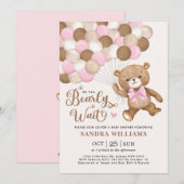 Invitation Pink On Peut Attendre Teddy Bear Baby shower (Devant / Derrière)