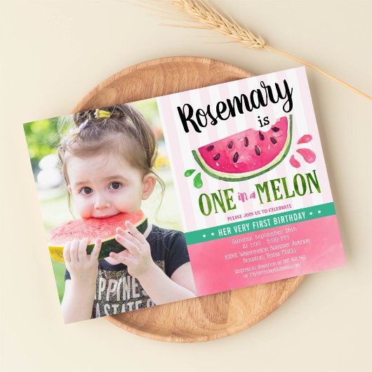 Invitation Pink One dans un melon Photo d'anniversaire