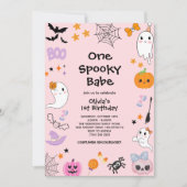 Invitation Pink One Éffrayant Babe Ghost Halloween 1er annive (Devant)