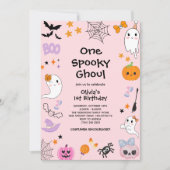 Invitation Pink One Éffrayant Ghoul Ghost Halloween 1er Anniv (Devant)