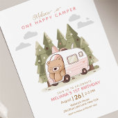 Invitation Pink One Happy Camper Premier anniversaire