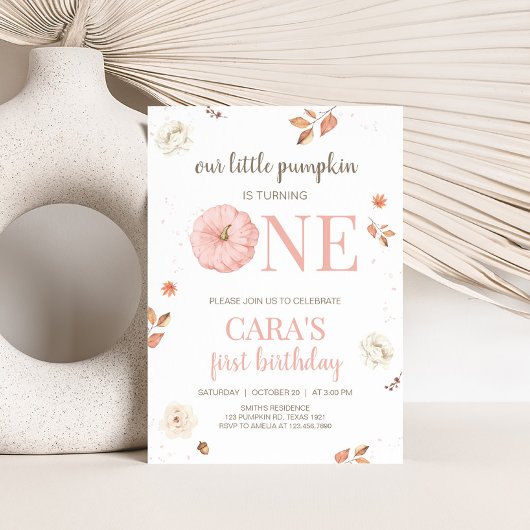 Invitation Pink One Little Pumpkin Birthday Party