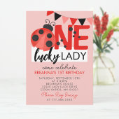 Invitation Pink One Lucky Lady Aquarelle Ladybug Anniversaire