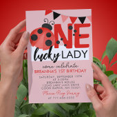 Invitation Pink One Lucky Lady Aquarelle Ladybug Anniversaire