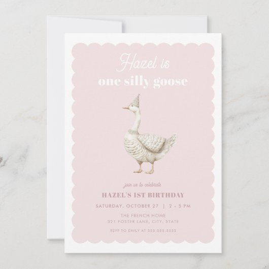 Invitation Pink One Silly Goose Girl 1er anniversaire Invitat (Devant)
