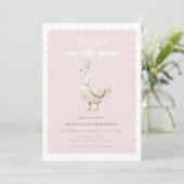 Invitation Pink One Silly Goose Girl 1er anniversaire Invitat (Debout devant)