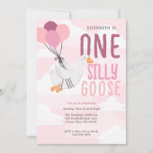 Invitation Pink One Silly Goose Whimsical 1er Anniversaire (Devant)