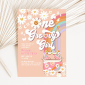 Invitation Pink One Super Girl Daisy Rainbow 1er anniversaire