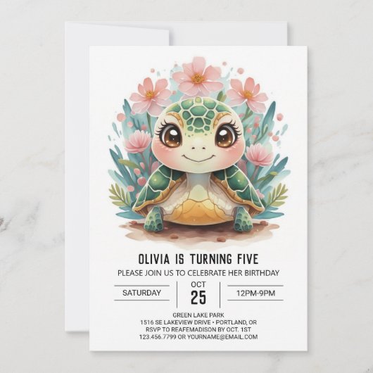 Invitation Pink Online Turtle Girl Anniversaire (Devant)