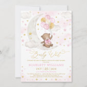 Invitation Pink Or Teddy Ours Lune Étoiles Bébé Fille Douche (Devant)