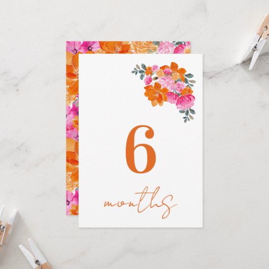 Invitation Pink Orange 6 Mois Baby Monthly Milestone Card (Devant/Arrière en situation)