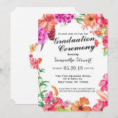 Invitation Pink Orange Aquarelle Jardin Cérémonie de graduati (Devant / Derrière)