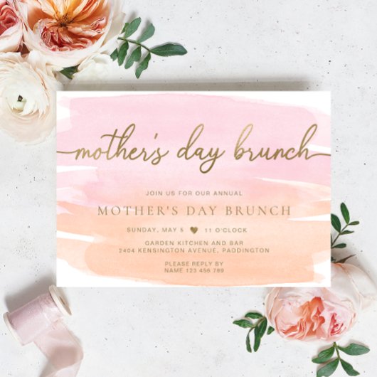 Invitation Pink Orange Aquarelle Mère's Day Brunch