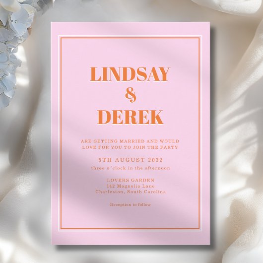 Invitation Pink Orange Bold Font Modern Wedding