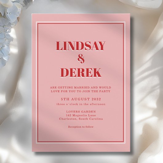 Invitation Pink Orange Bold Font Modern Wedding