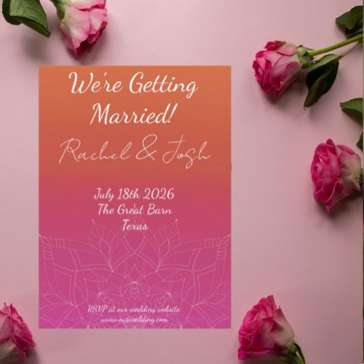 Invitation Pink & Orange Bright Ombre Mandala Mariage