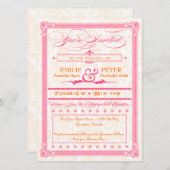 Invitation Pink & Orange Damask Poster Style Wedding Invitati (Devant / Derrière)