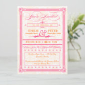 Invitation Pink & Orange Damask Poster Style Wedding Invitati (Debout devant)