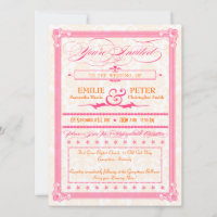 Pink & Orange Damask Poster Style Wedding Invitati