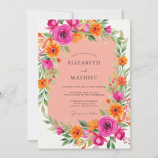 Invitation Pink Orange Energetic Summer Wedding (Devant)