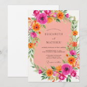 Invitation Pink Orange Energetic Summer Wedding (Devant / Derrière)