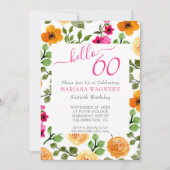 Invitation Pink Orange Floral Élégant Script 60e anniversaire (Devant)