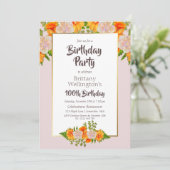Invitation Pink Orange Floral rose 100e fête d'anniversaire (Debout devant)