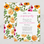 Invitation Pink Orange Floral Script Surprise fête d'annivers (Devant / Derrière)