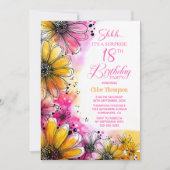 Invitation Pink Orange Floral Surprise 18ème anniversaire (Devant)