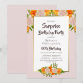 Invitation Pink Orange Floral Surprise 60ème anniversaire (Devant / Derrière)