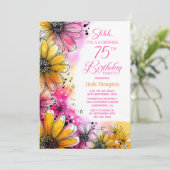 Invitation Pink Orange Floral Surprise 75ème anniversaire (Debout devant)