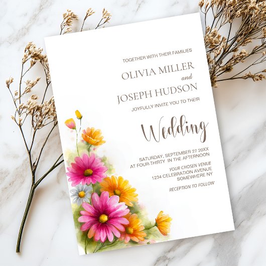 Invitation Pink Orange Floral Wedding