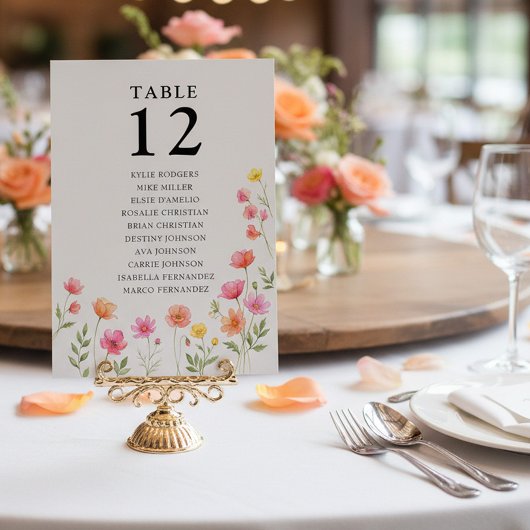 Invitation Pink Orange Flower Table Number Seating Chart Card
