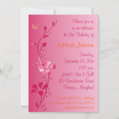Invitation Pink, Orange Flowers & Butterflies 21e anniversair (Dos)