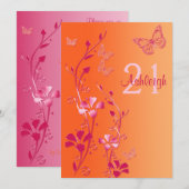 Invitation Pink, Orange Flowers & Butterflies 21e anniversair (Devant / Derrière)