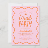 Invitation Pink Orange Hand Drag Squiggle Graduation Party (Devant)