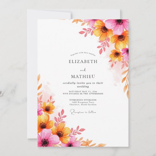 Invitation Pink Orange Luminous Summer Wedding (Devant)