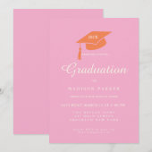 Invitation Pink  Orange Minimalist Photo Graduation Party (Devant / Derrière)