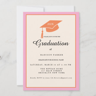 Invitation Pink Orange Photo Graduation  Party