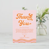 Invitation Pink Orange Photo Retro les années 70 Mariage Cart (Debout devant)