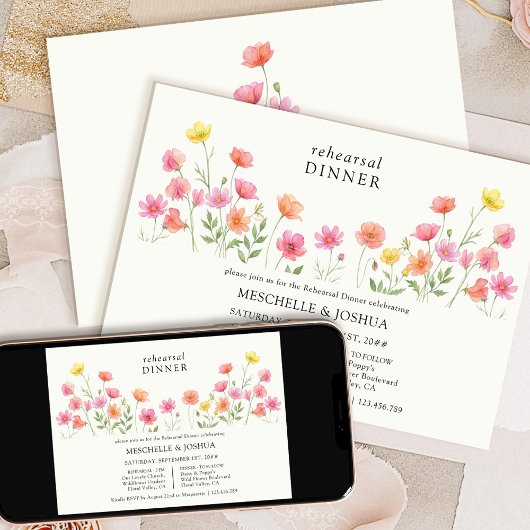 Invitation Pink Orange Pretty Floral Rehearsal Dinner